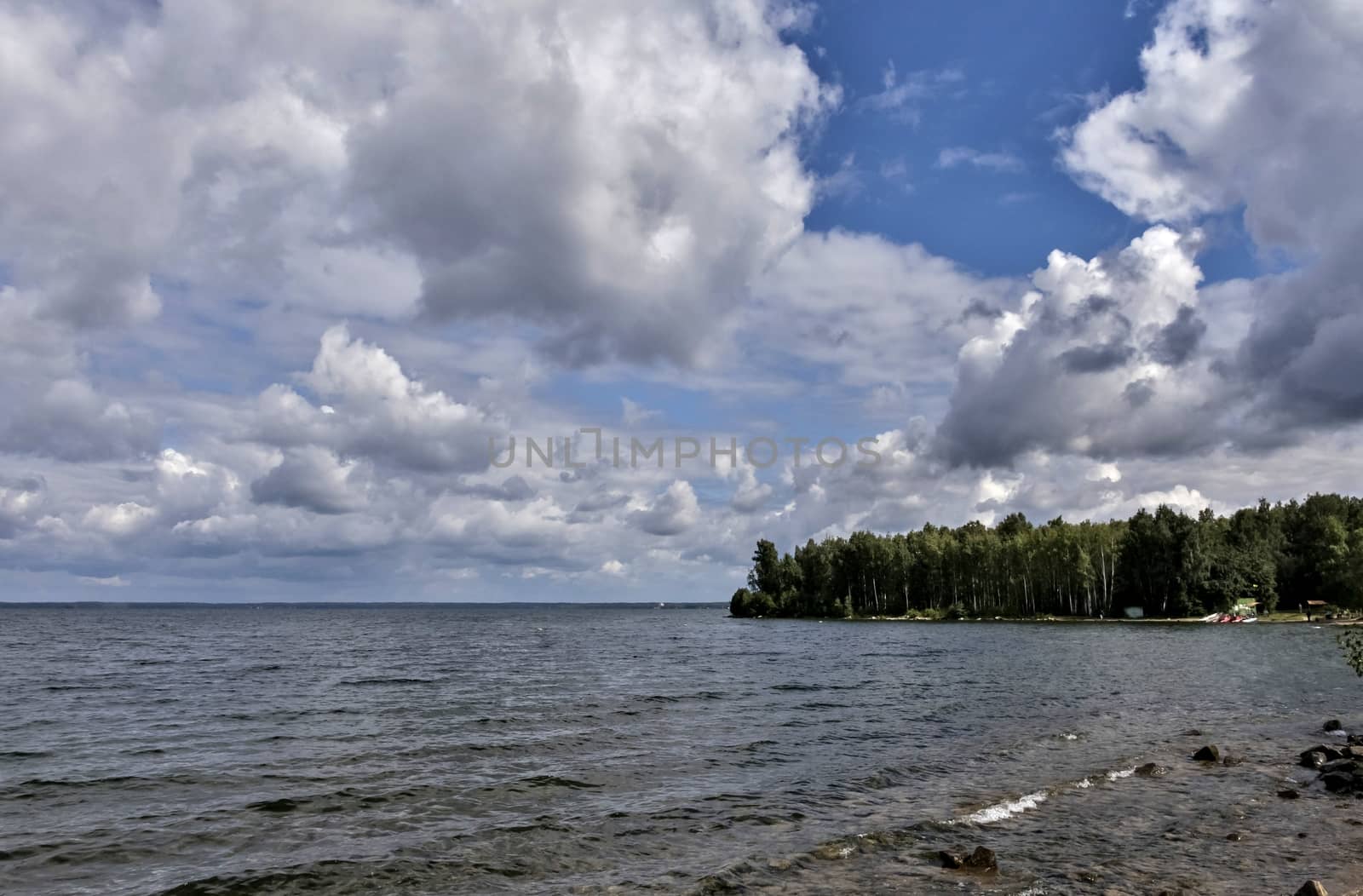 evening lake in cloudy weather, South Ural, Uvildy