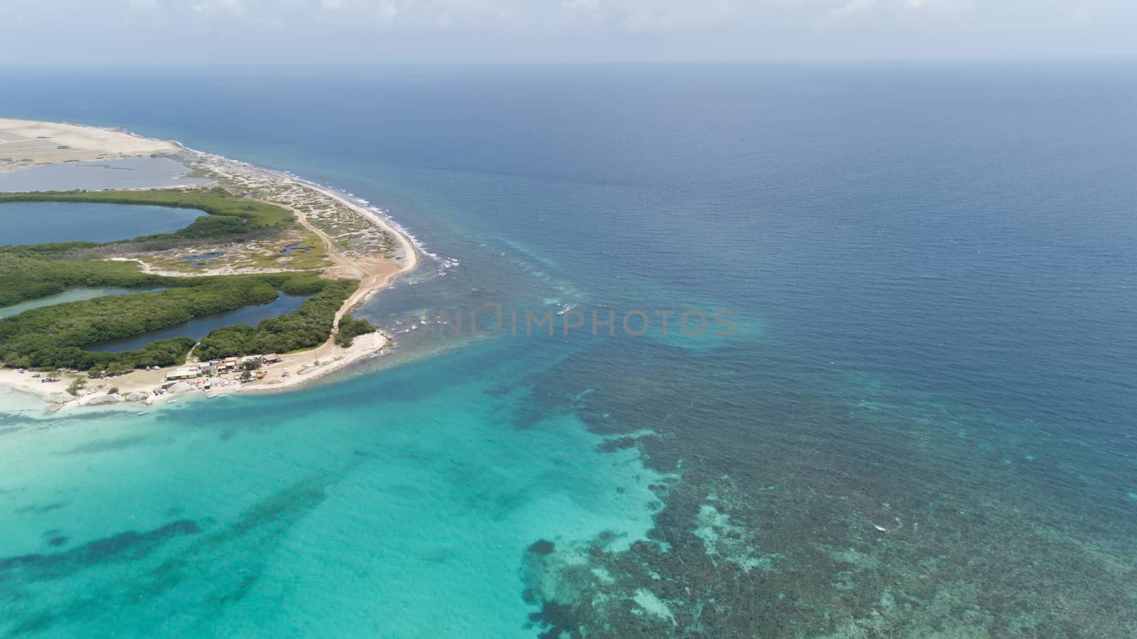 sea beach coast Bonaire island Caribbean sea aerial drone top view