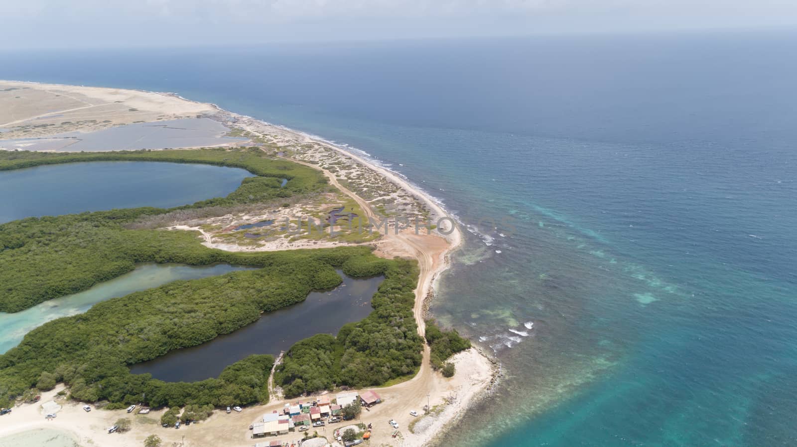 sea beach coast Bonaire island Caribbean sea aerial drone top view