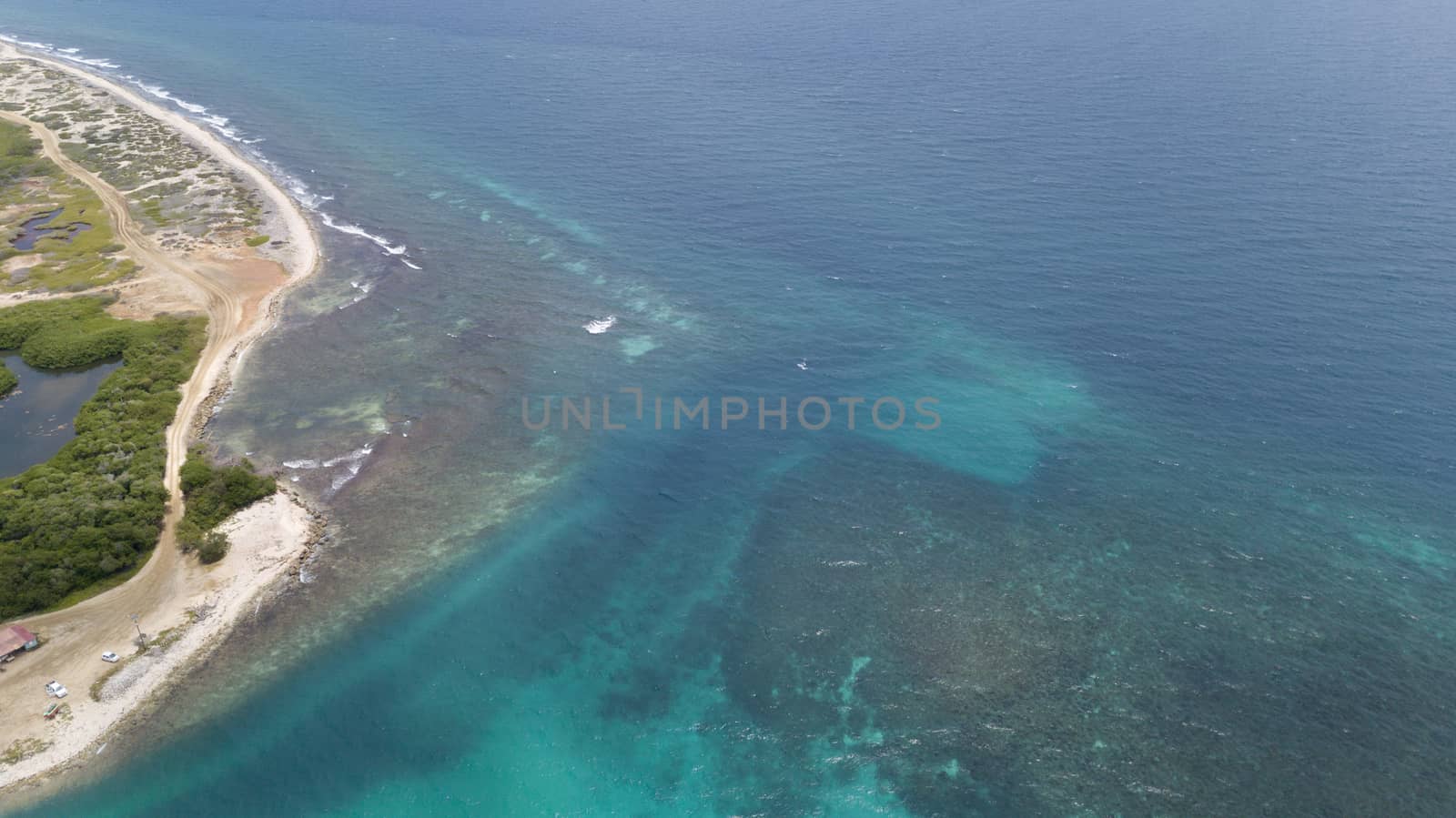 sea beach coast Bonaire island Caribbean sea aerial drone top view