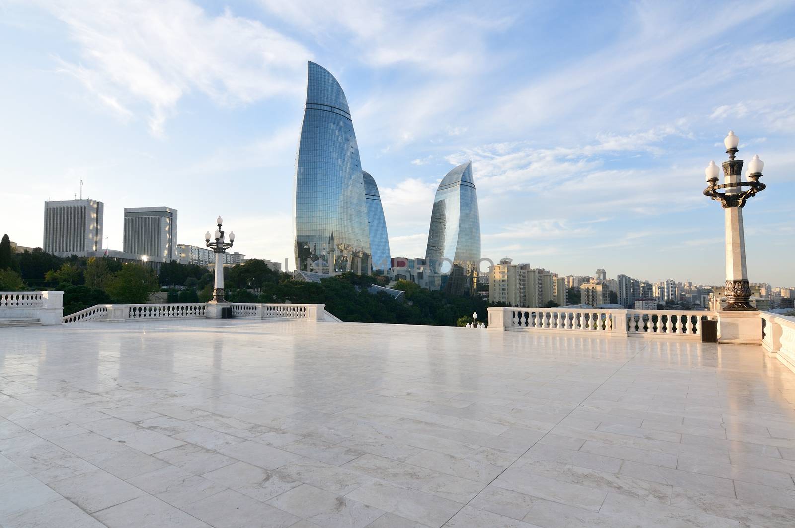 Baku.Azerbaijan.Views from the observation deck.Flame Tower.Funicular.