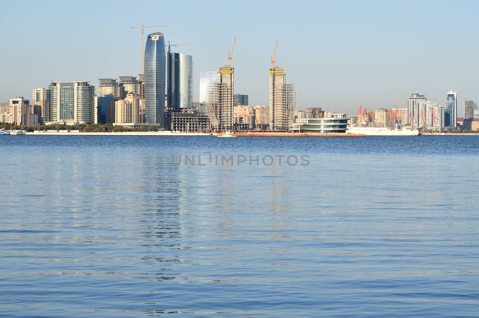 The coastal park in Baku is located on the shore of the Casdian Sea.