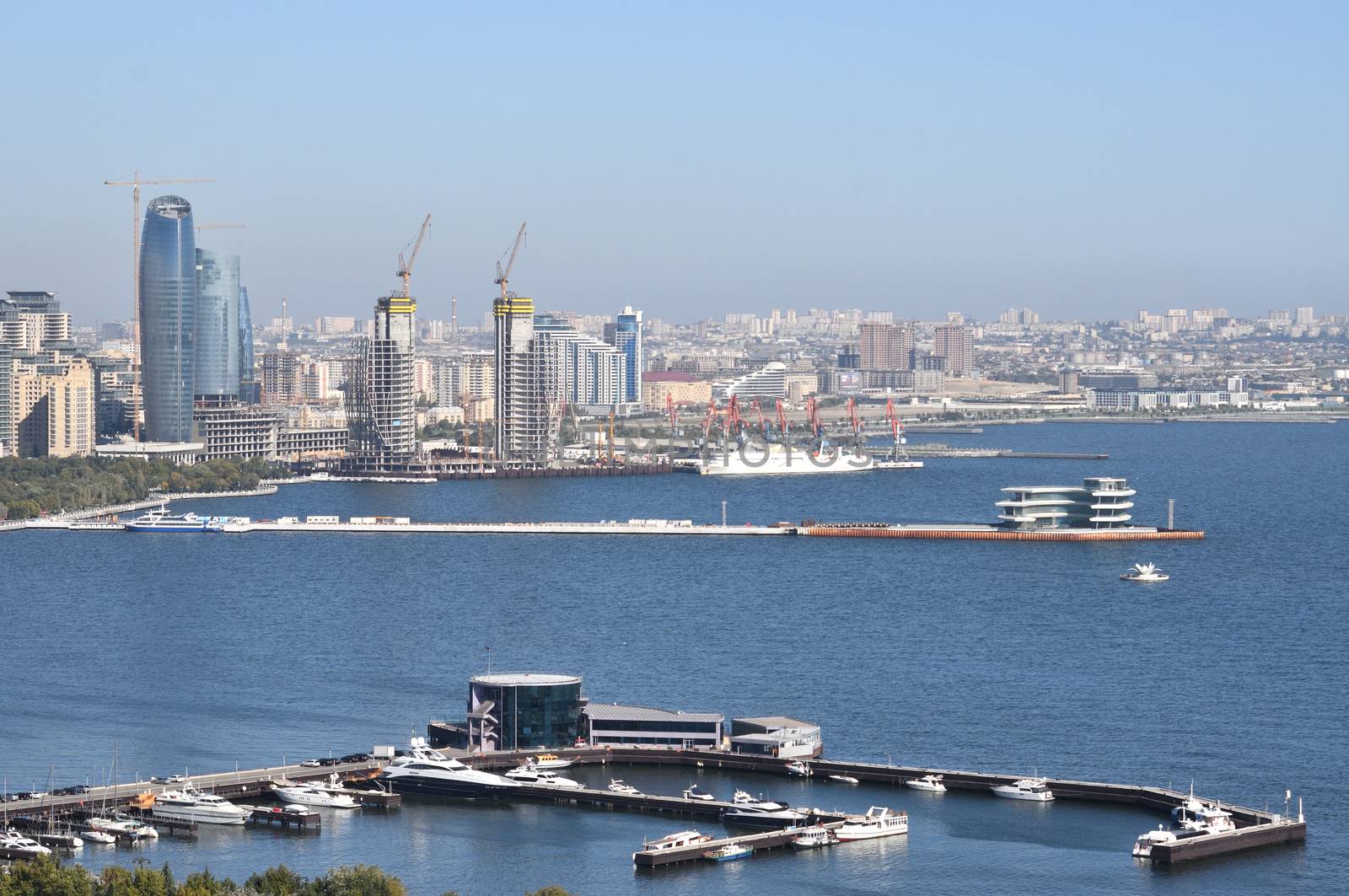 The coastal park in Baku is located on the shore of the Casdian Sea.Yacht club.