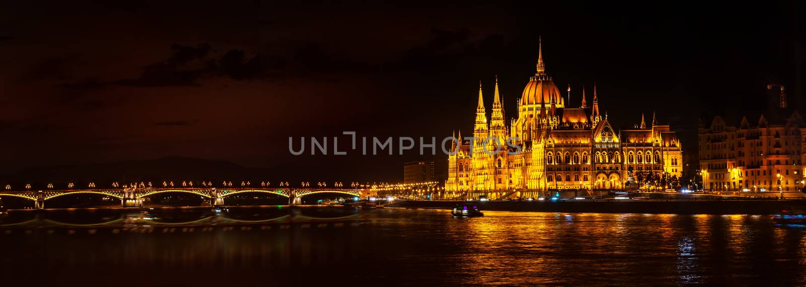 Parliament and Margaret bridge in Budapest at night, Hungary