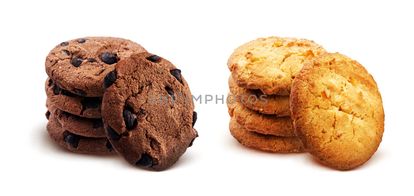 Stack of oatmeal cookies isolated on white background with clipping path. Collection