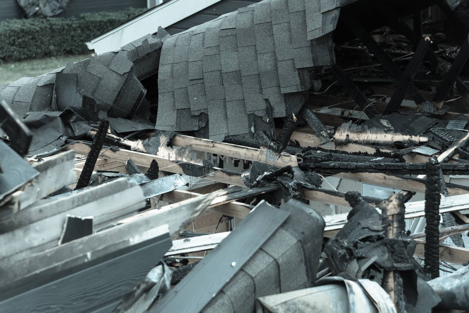 Filtered image damaged apartment building after burned by fire i by trongnguyen