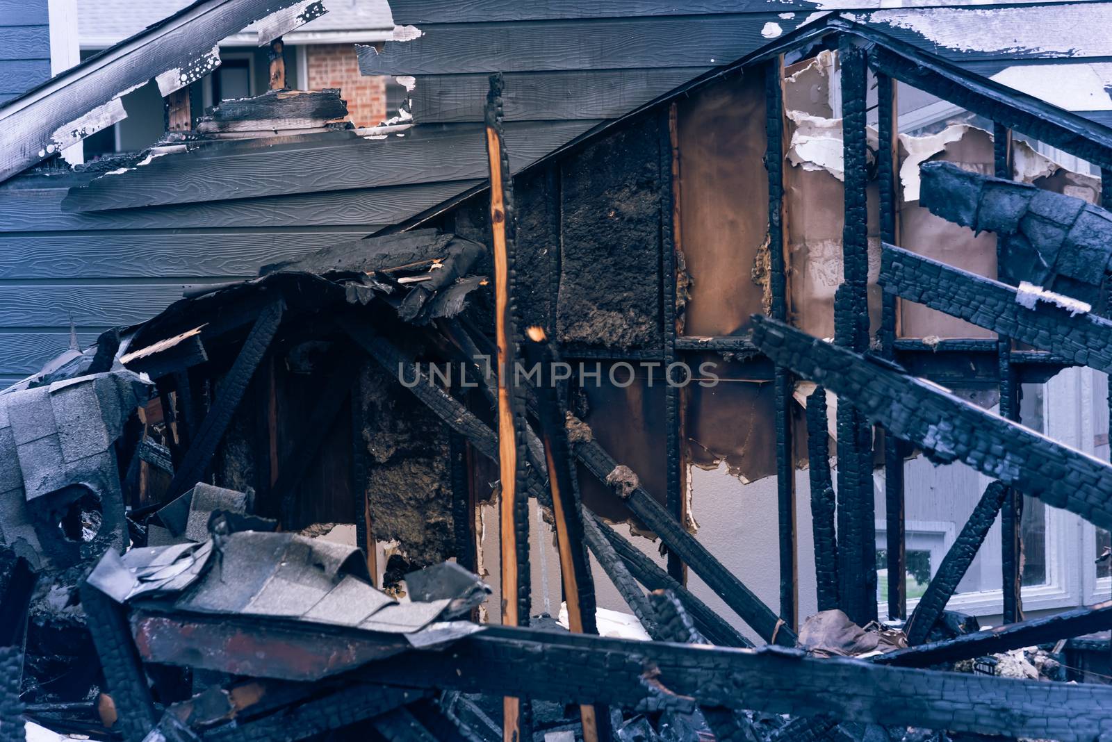 Damaged apartment building after burned by fire in Texas, USA by trongnguyen
