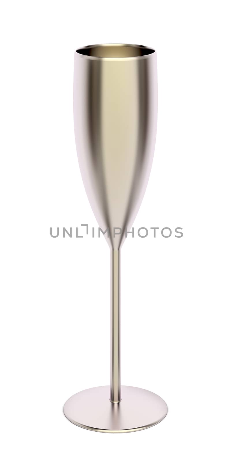 Empty champagne flute on white background