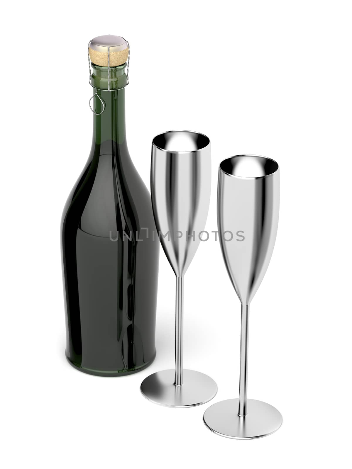 Pair of champagne flutes and bottle by magraphics