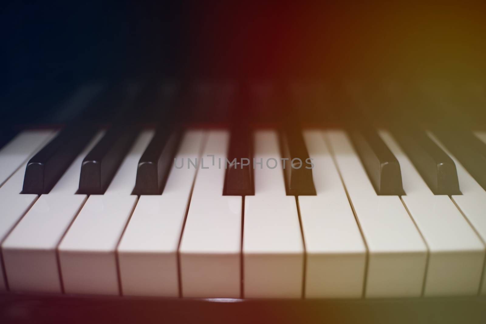 Piano keyboard background with selective focus