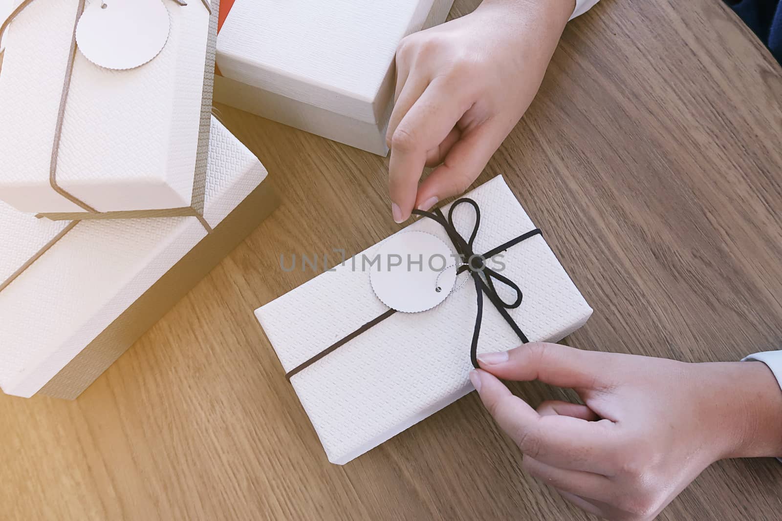 Valentine present. Gift box and red ribbon for romantic couple