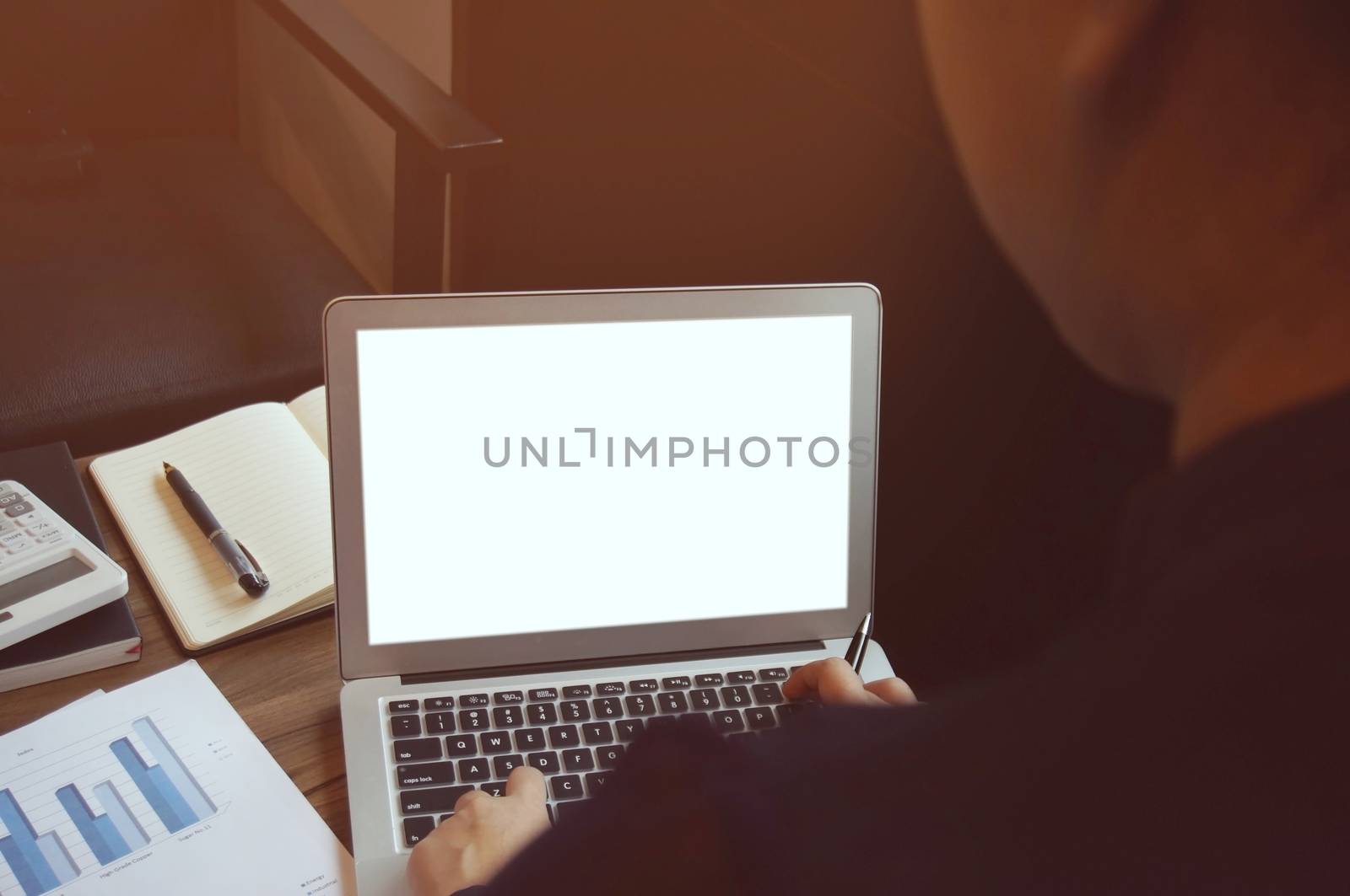 Business woman working on Laptop with Mock up blank screen. tech by peandben