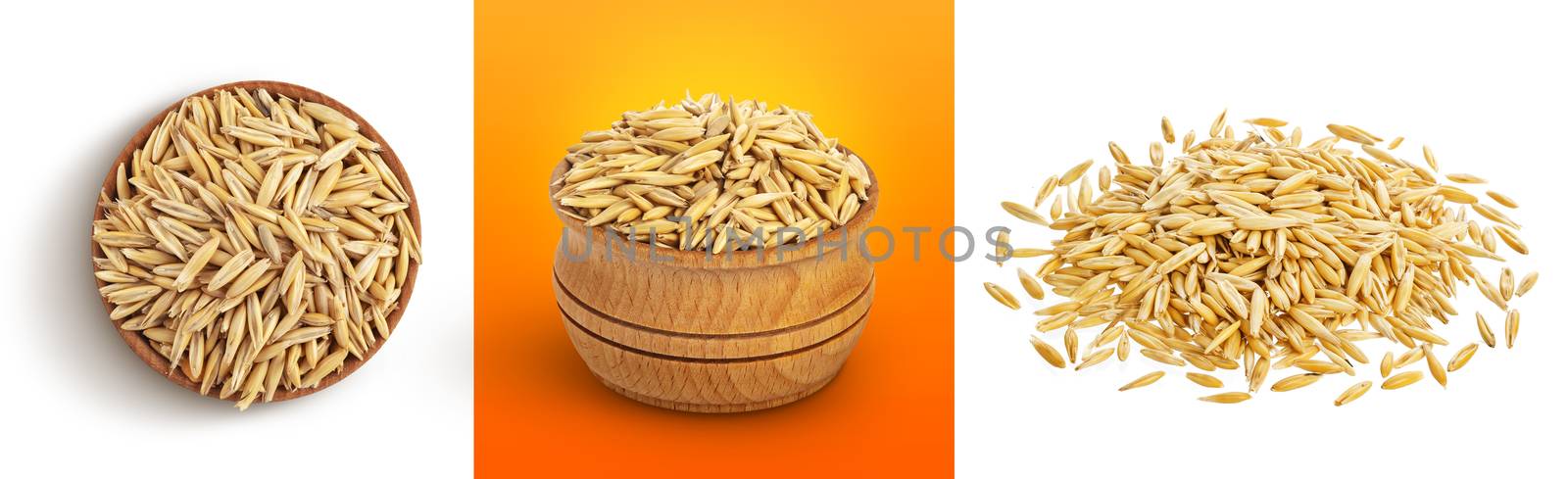 Bowl of oat seeds isolated on white background with clipping path, wheat grains