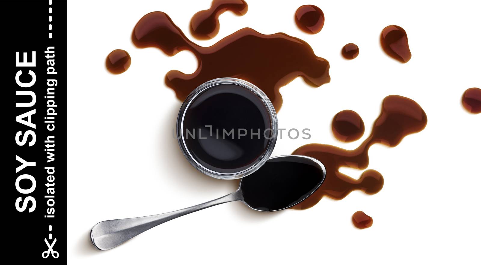 Soy sauce. Splash of soy sauce isolated on white background with clipping path. Top view by xamtiw