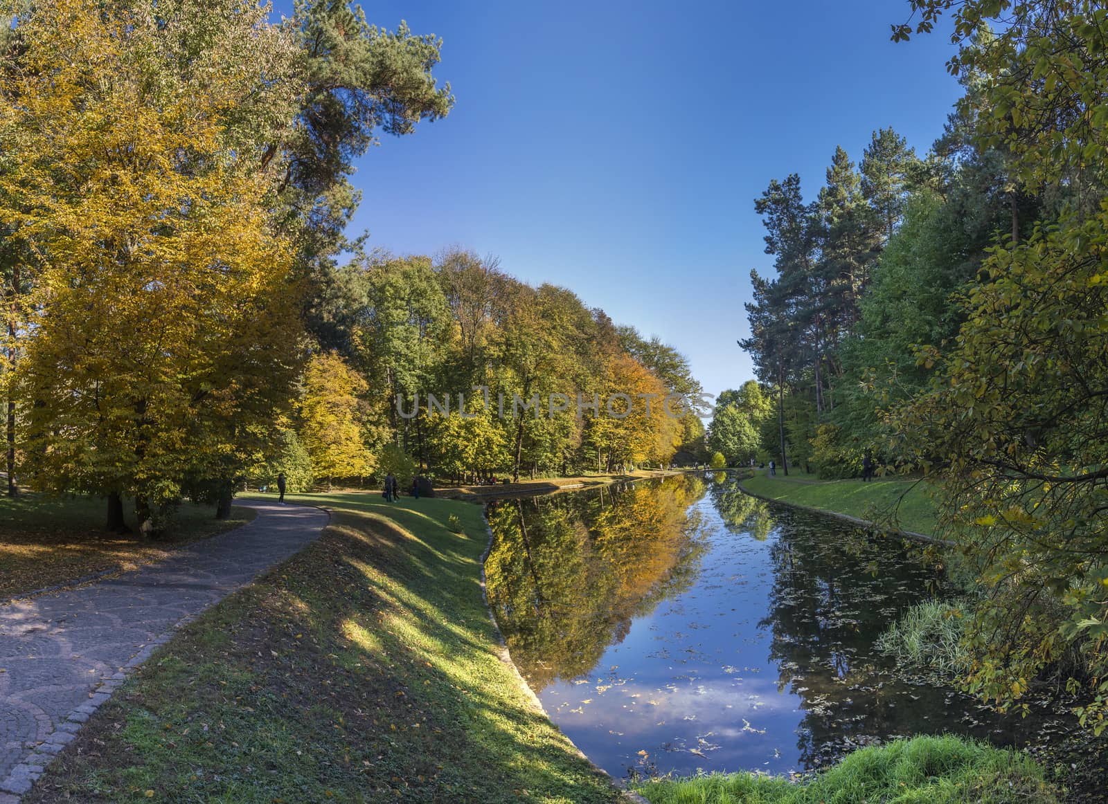 Amazing autumn around the old ponds in Sofiyivka park in Uman, Ukraine