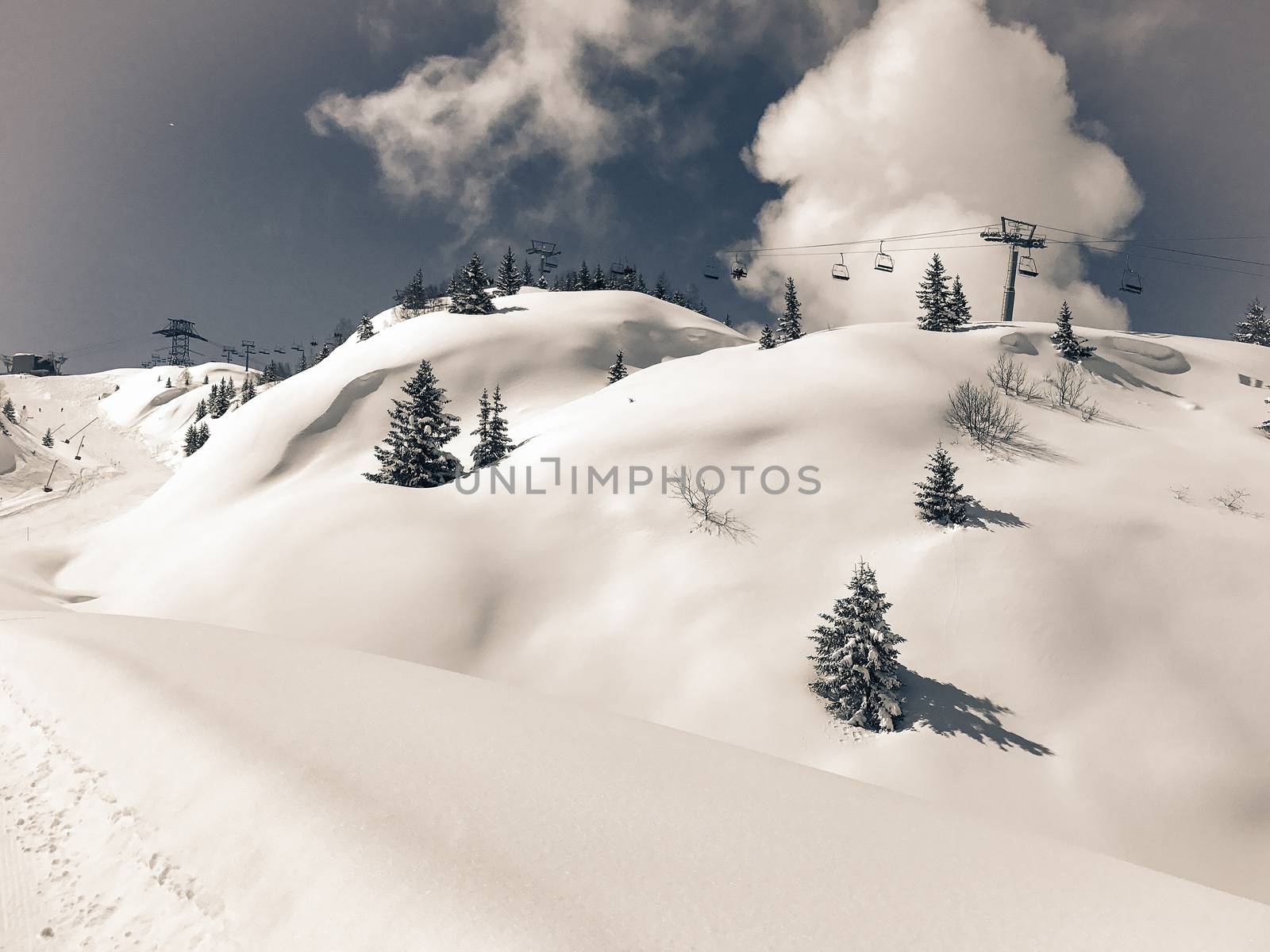 The Alpe d Huez ski domain in the French Alps