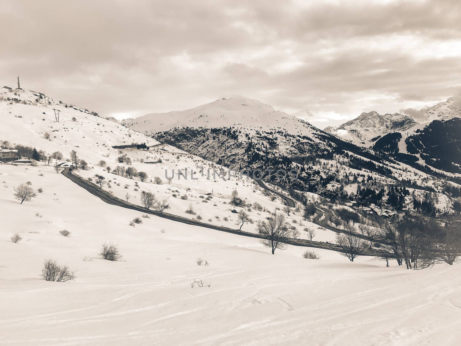 The Alpe d Huez ski domain in the French Alps