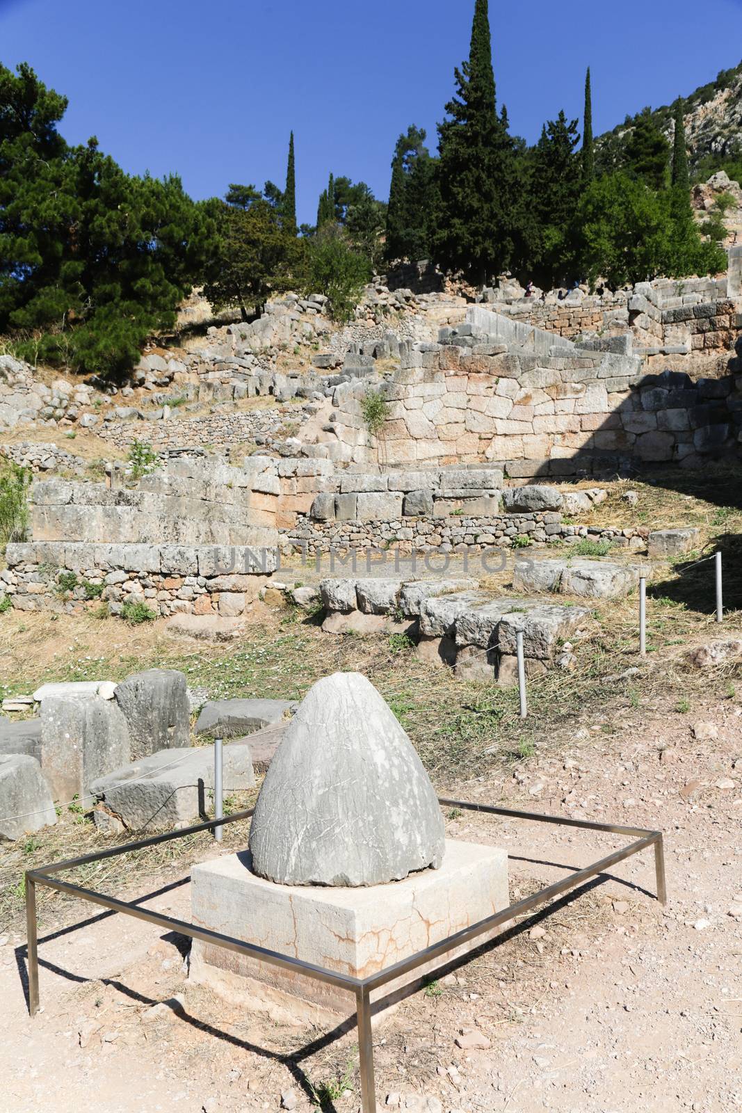 The ruins in Delphi, an archaeological site in Greece at the Mount Parnassus. Delphi is famous by the oracle at the sanctuary dedicated to Apollo. UNESCO World heritage