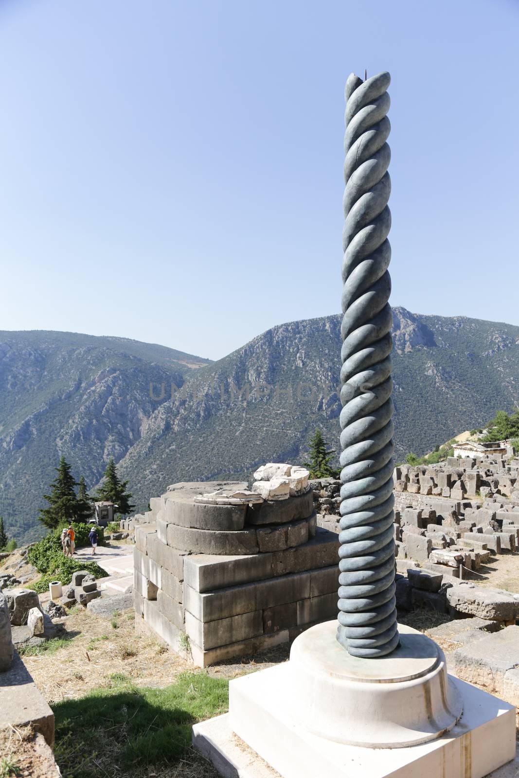 The ruins in Delphi, an archaeological site in Greece at the Mount Parnassus. Delphi is famous by the oracle at the sanctuary dedicated to Apollo. UNESCO World heritage