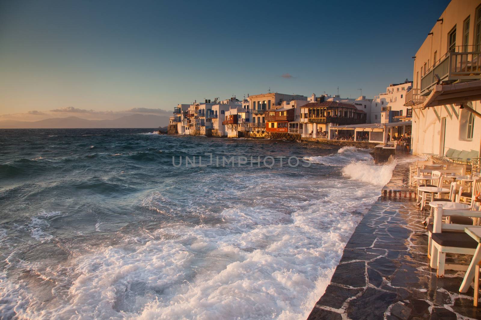 little venice at sunset, mykonos, Greece - luxury travel destiation - greek islands