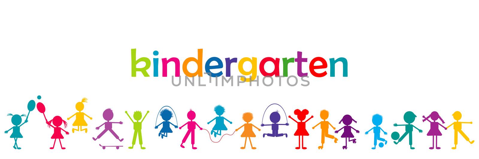 Kindergarten banner with colored kids by hibrida13