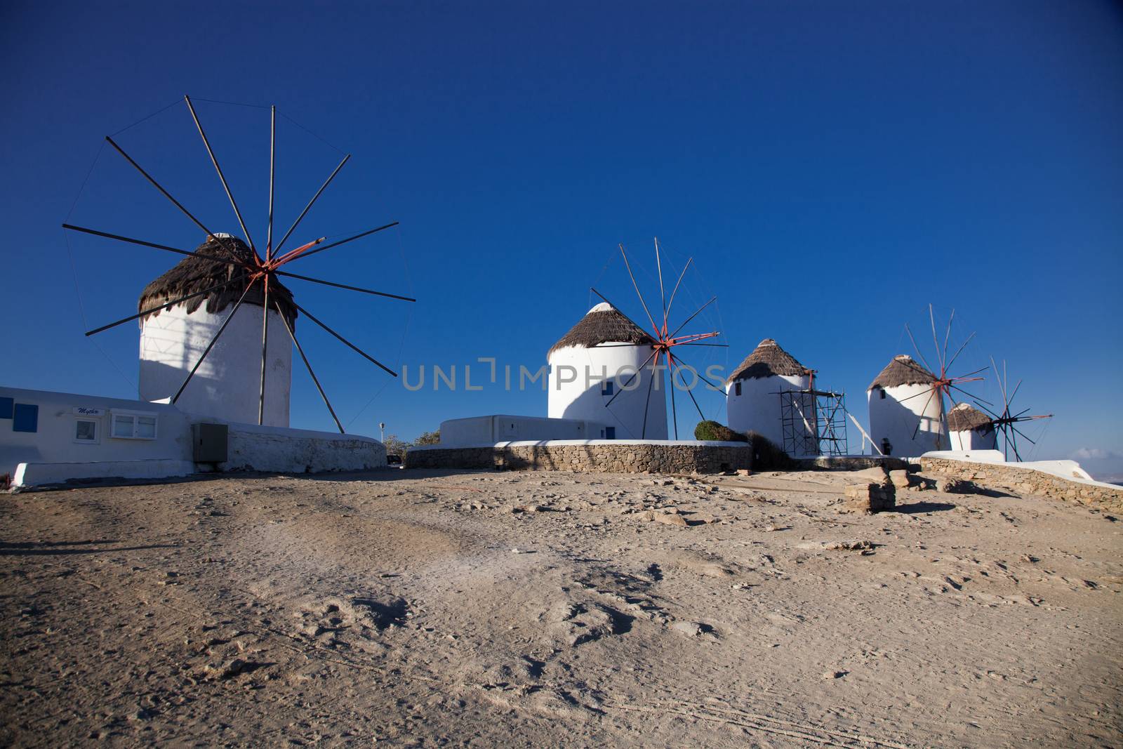 famous view  Traditional windmills on the island Mykonos, Greece by melis