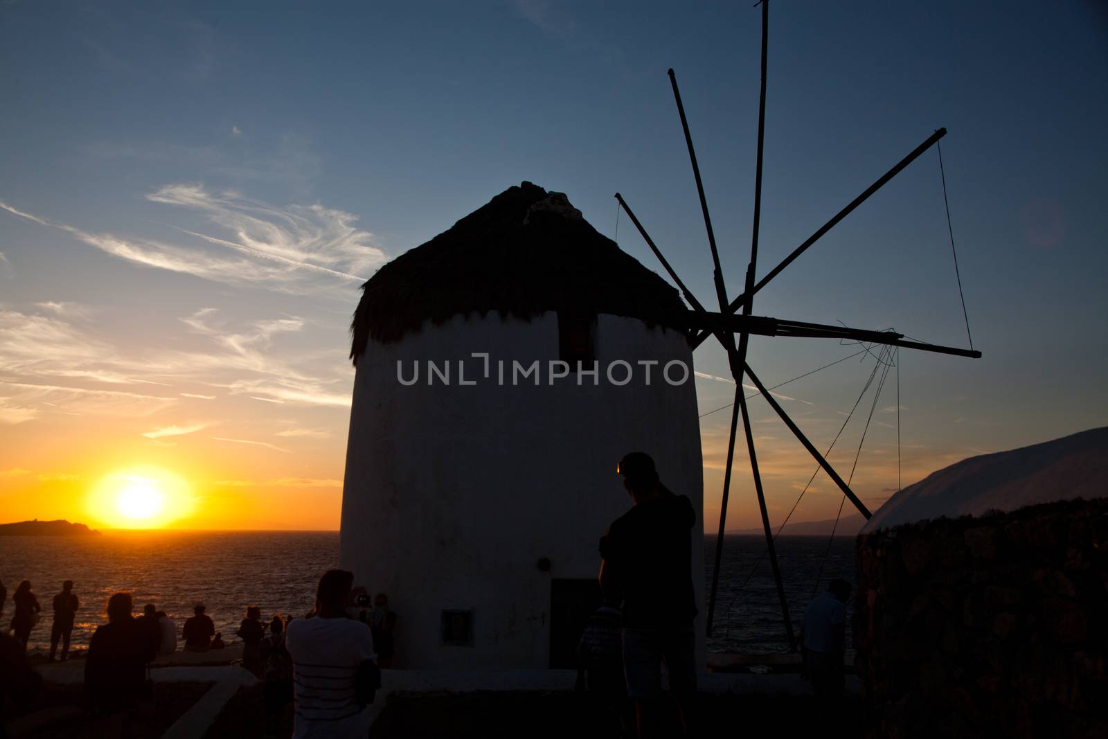famous view  Traditional windmills on the island Mykonos, Greece by melis