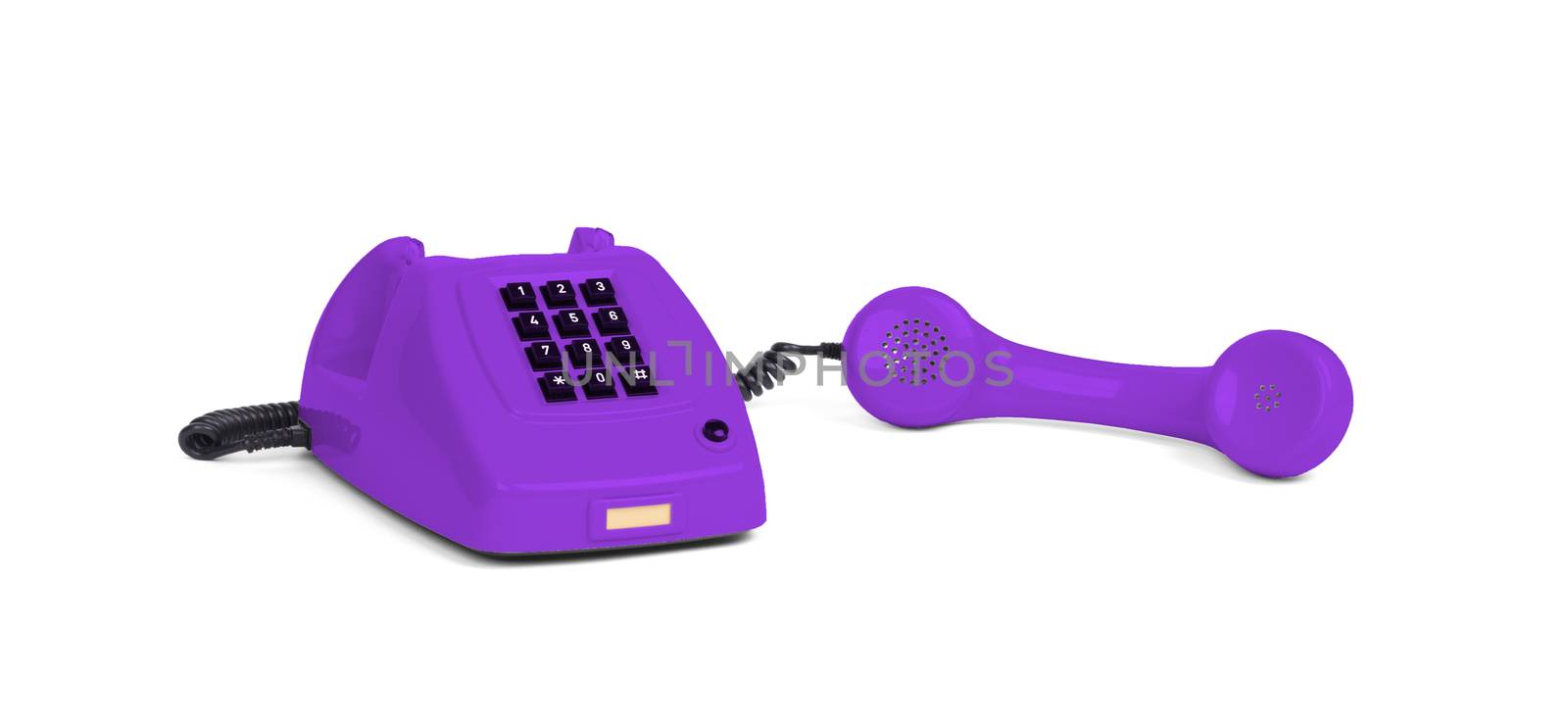 Vintage purple telephone with a white background