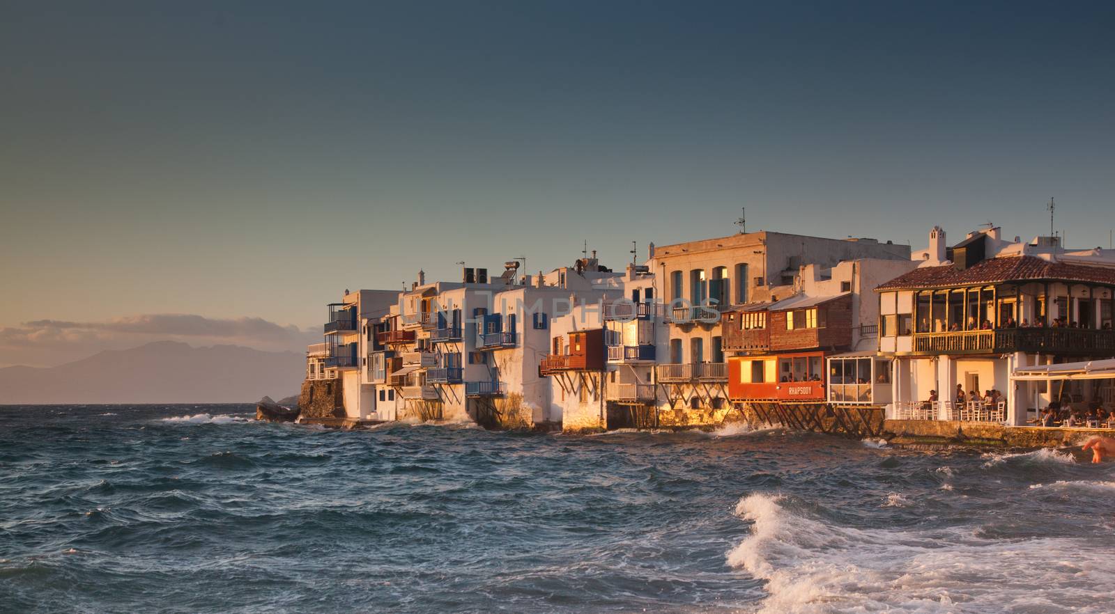 little venice at sunset, mykonos, Greece - luxury travel destiation - greek islands