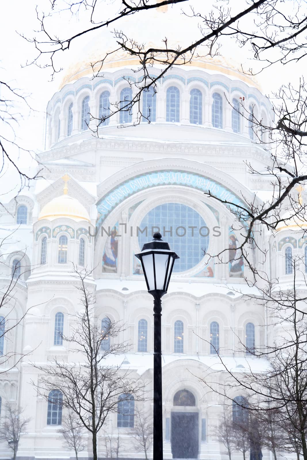 Winter in Russia. Saint Nicholas Naval Cathedral In Kronstadt