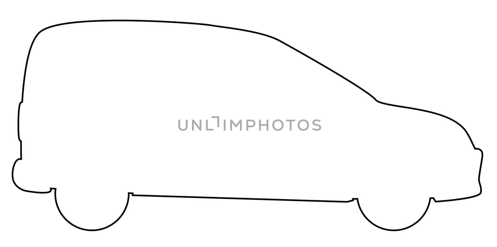 A small white logistics courier delivery van in outline with copy space isolated on a white background