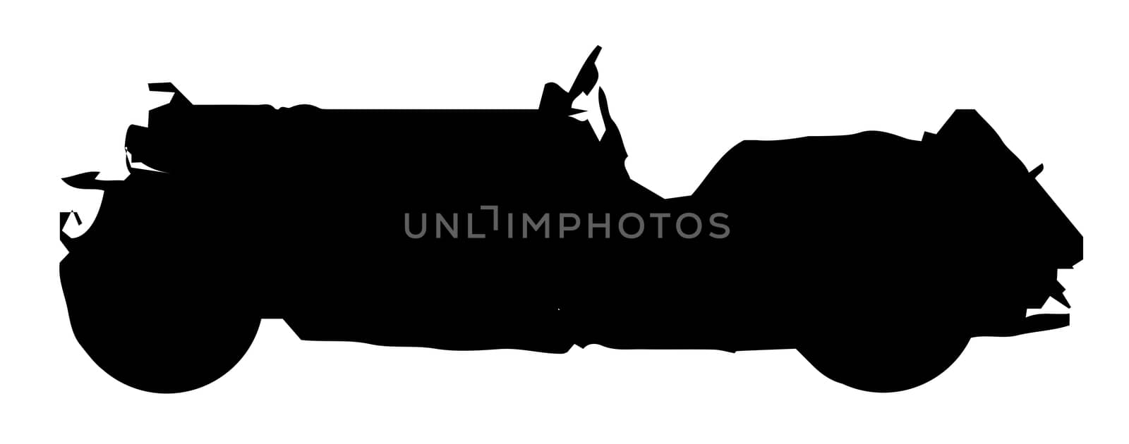 A typical old fashioned open top fast sport car in silhouette over a white background