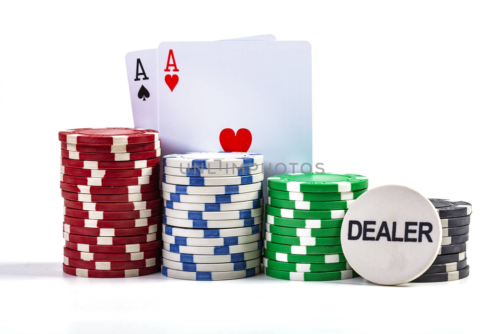 Aces With Casino Chips Isolated On White Background