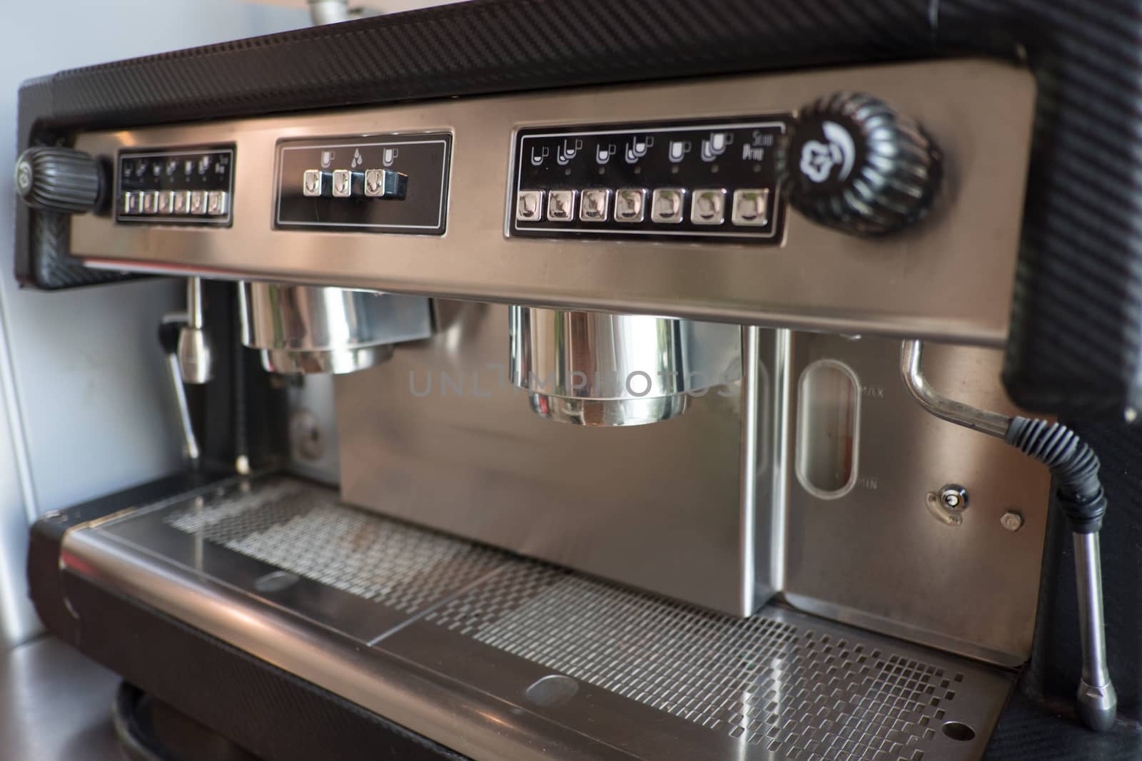 Coffee machine in cafe selective focus. by peandben