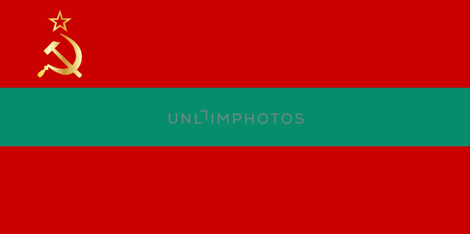 Hammer and Sickle in gold set on a Transnistria state Flag