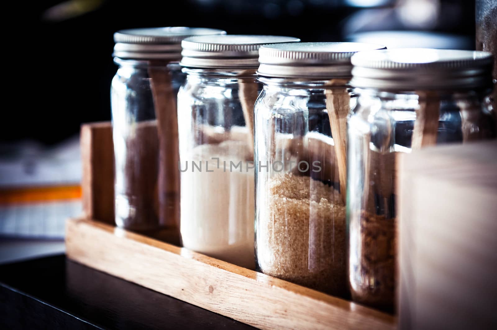 mixed of sugar for coffee in the glass bottle