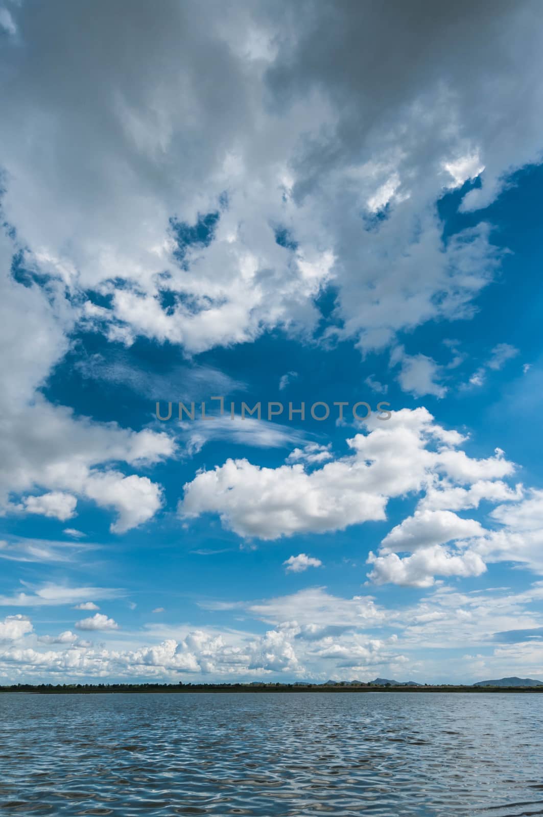 blue sky with clouds and marsh landscape