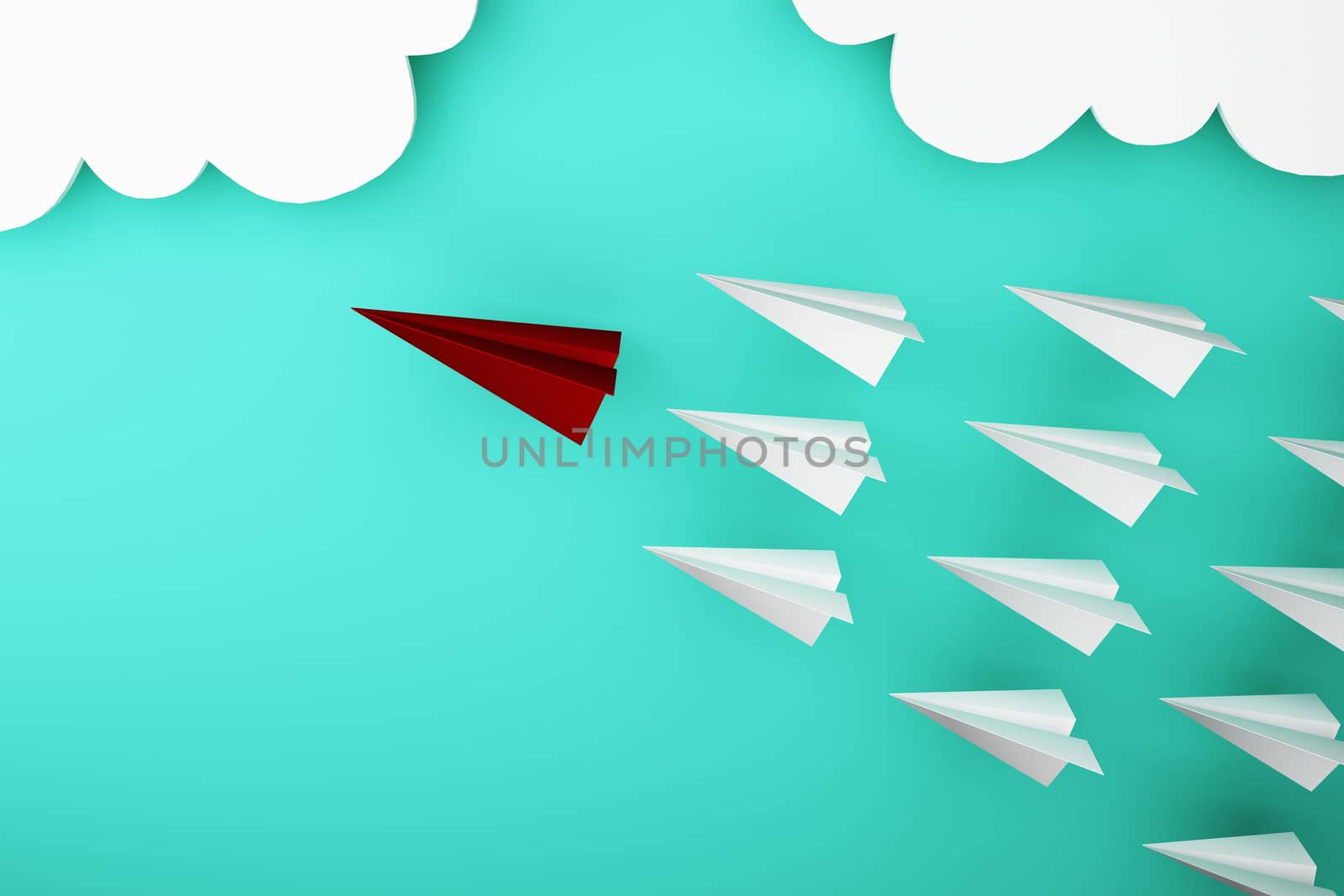 Red paper plane of leading leadership concept