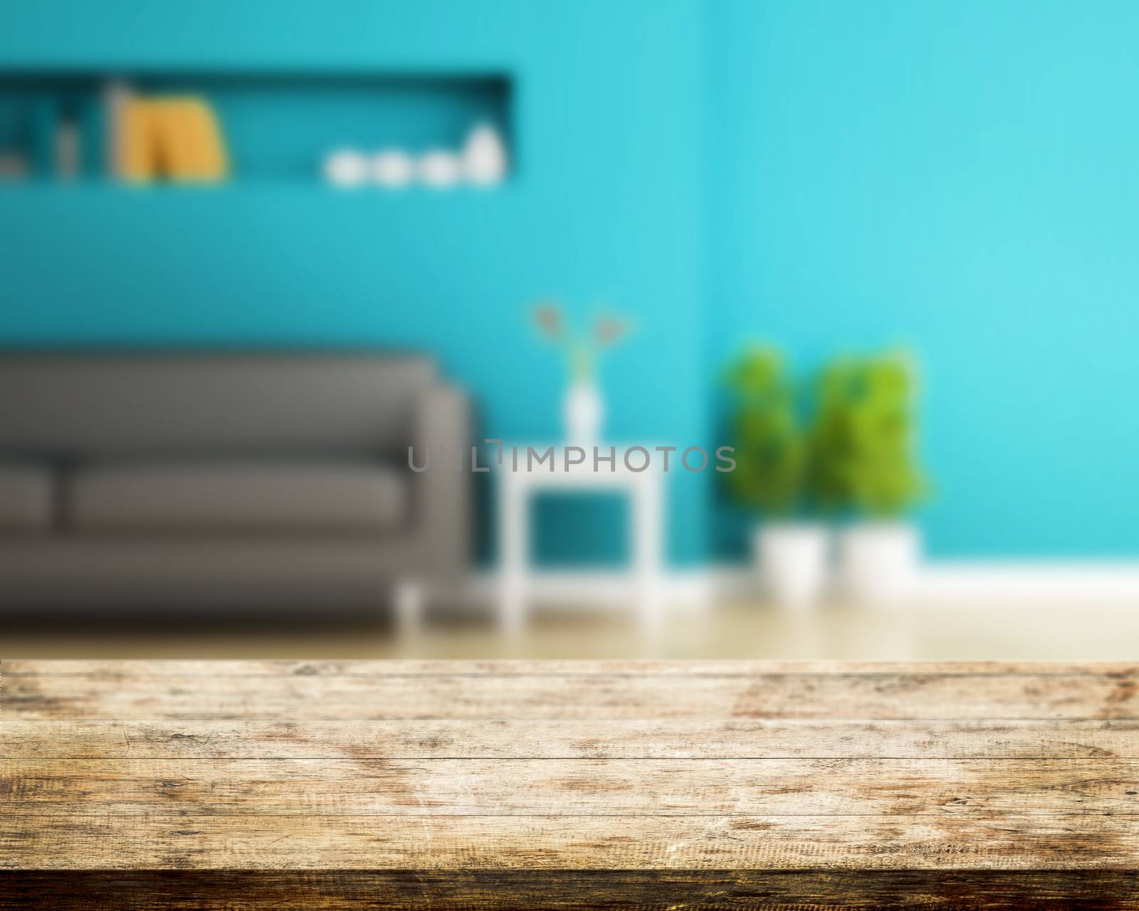 Top table wood and living room interior