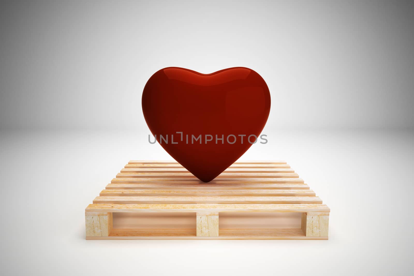 Red heart on wood pallet, transportation concept