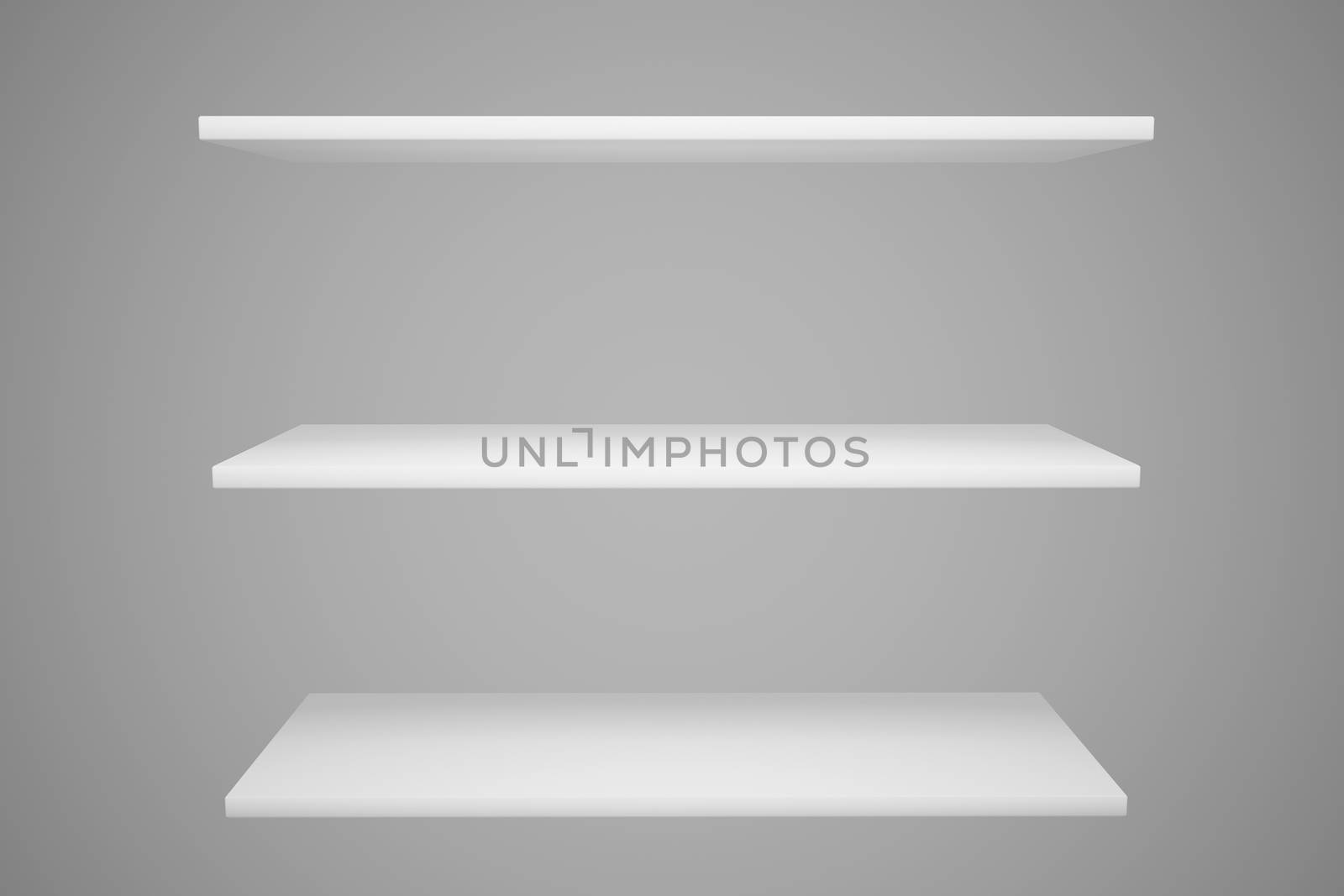 white shelves isolated on gray background