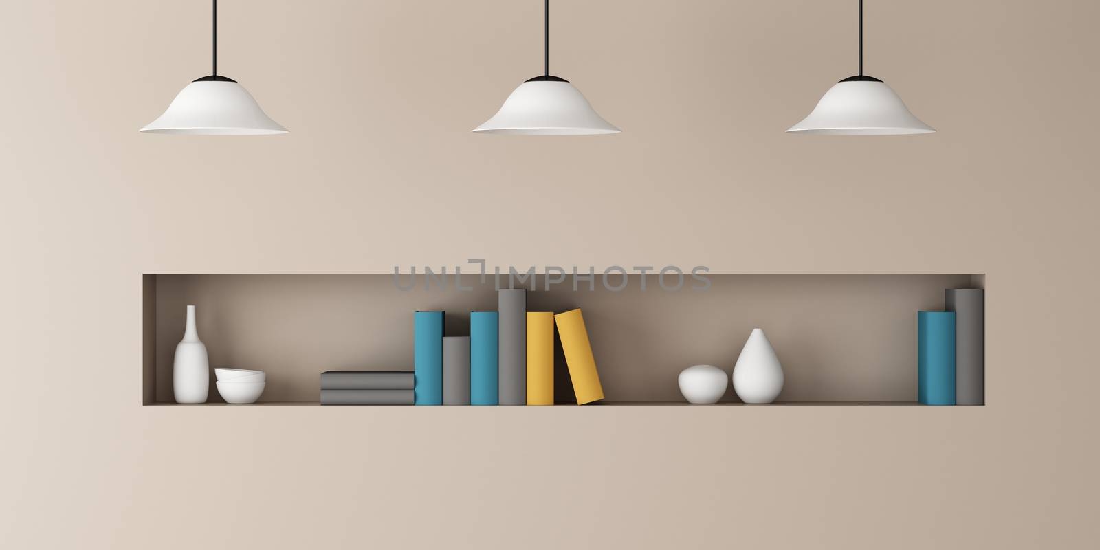 white lamp and shelf book in the wall decorate