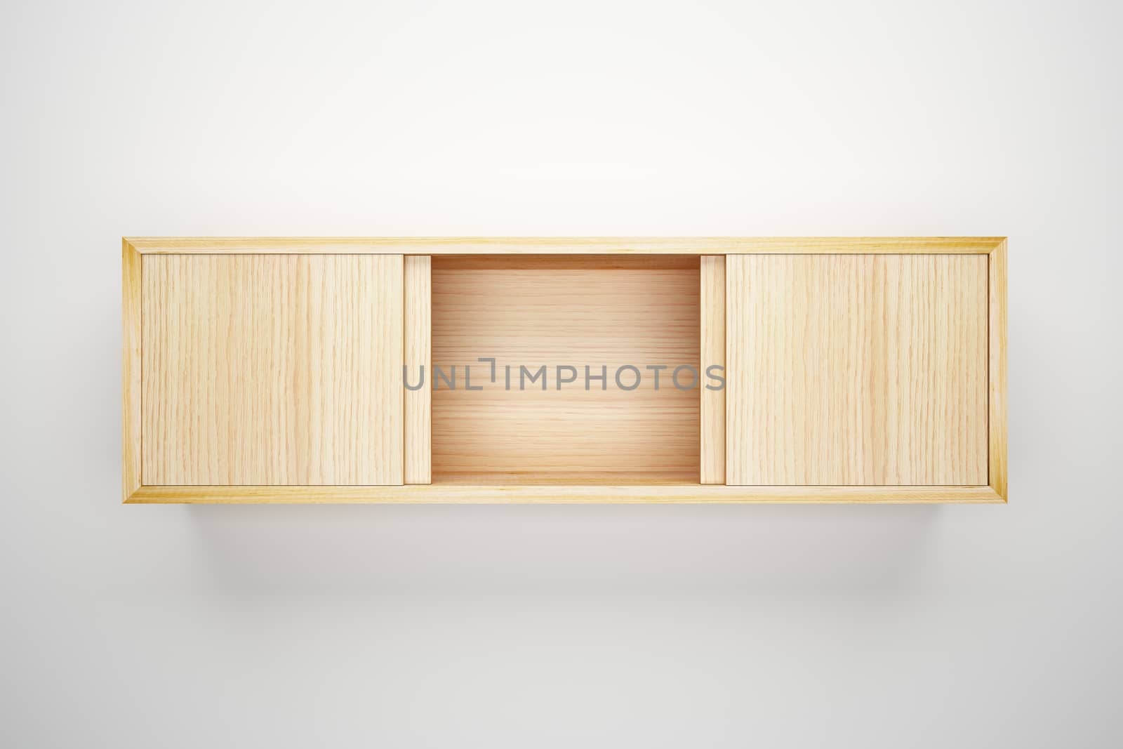 Wood cabinet on white wall interior