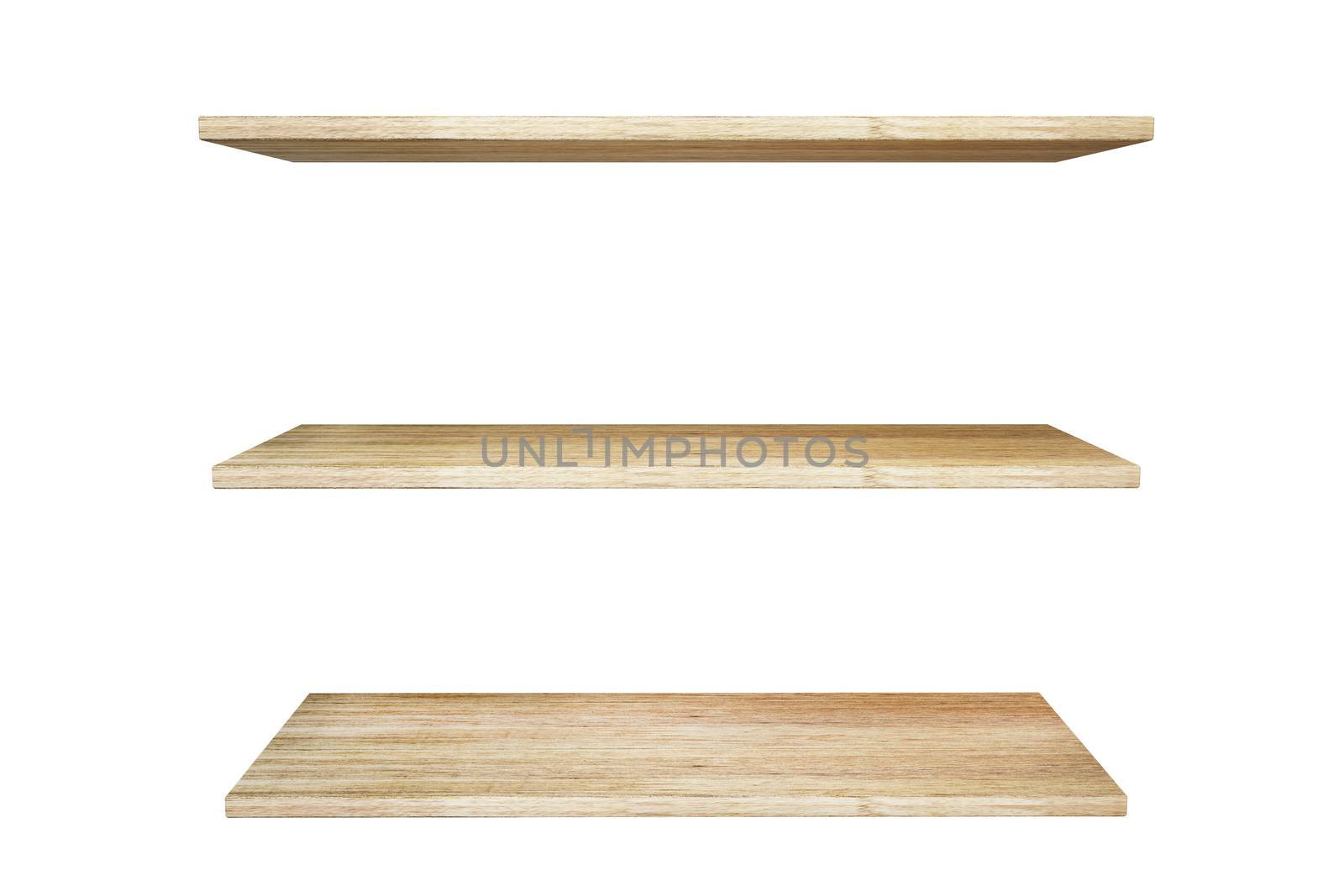 Wooden shelves isolated on white background