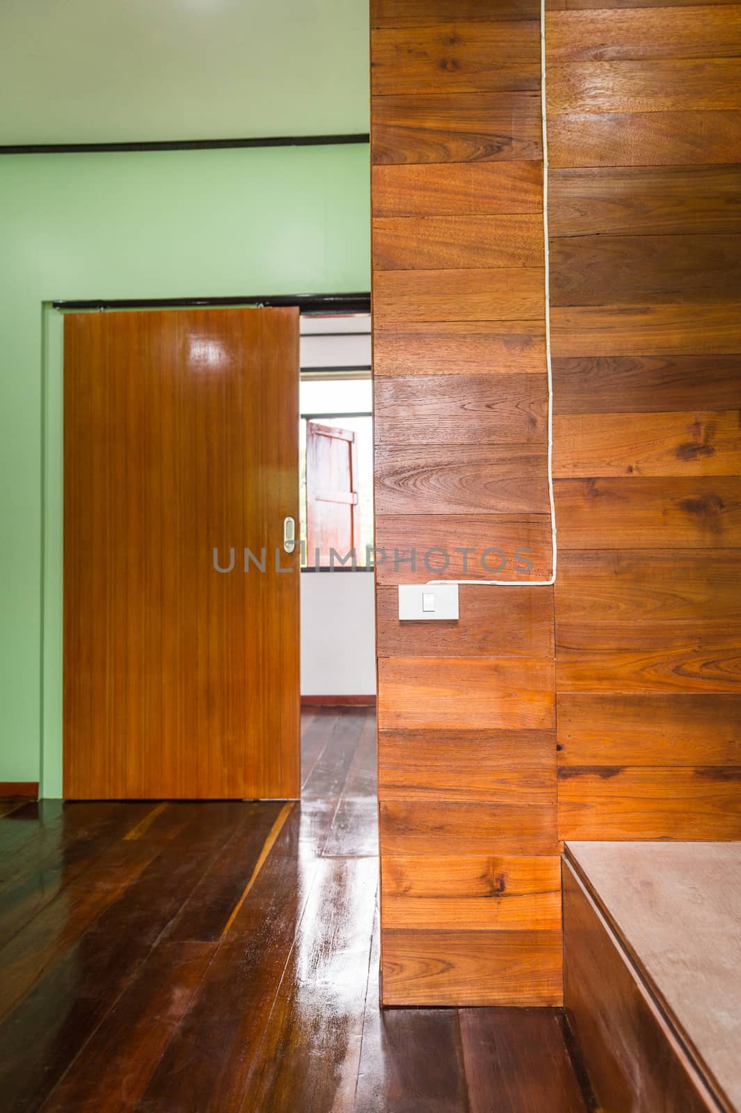 wood door and wood wall of interior room design