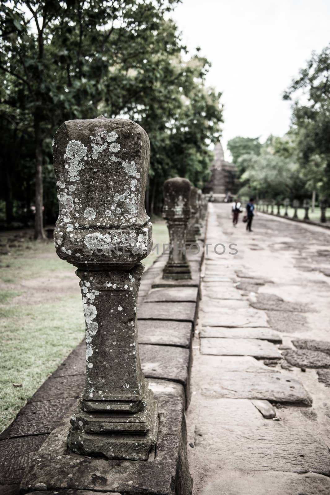 Closeup of stone pillar in Wat Khao Phanom Rung Historical Landmark of Buriram Province, Thailand