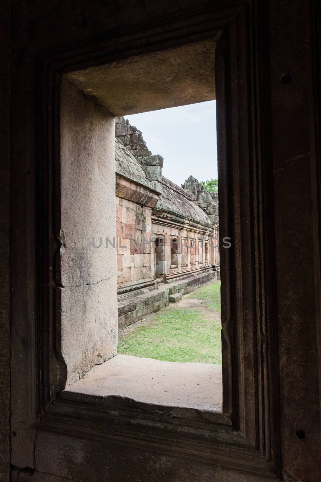 Closeup of Stone Window in Wat Khao Phanom Rung castle History Landmark From Thailand