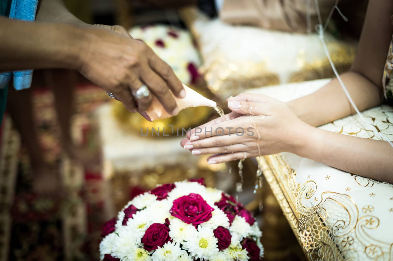Closeup of Hand Used Conch Shell for Rod Nam Sang, Traditional Thai Wedding