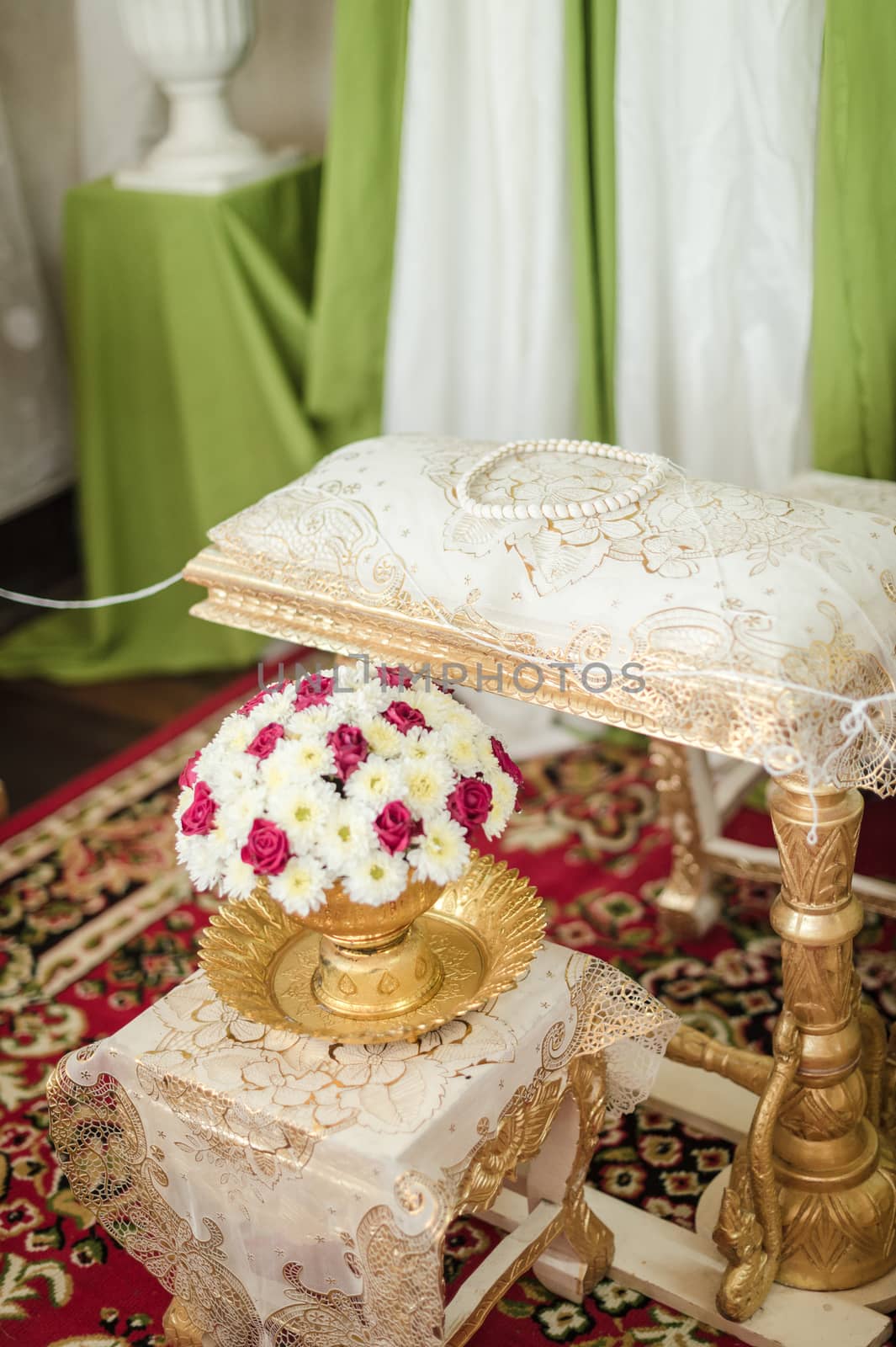 Close-up of Bouquet Decoration for Hand Pouring, Traditional Thai Wedding