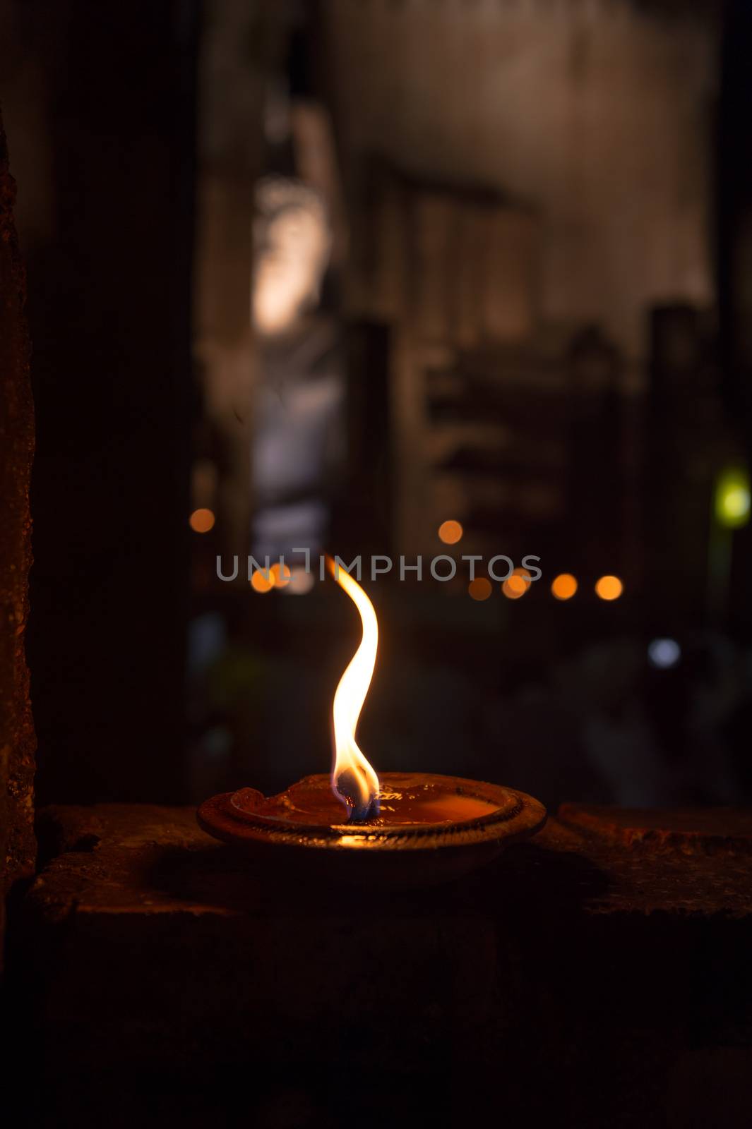 Closeup of candle in the temple